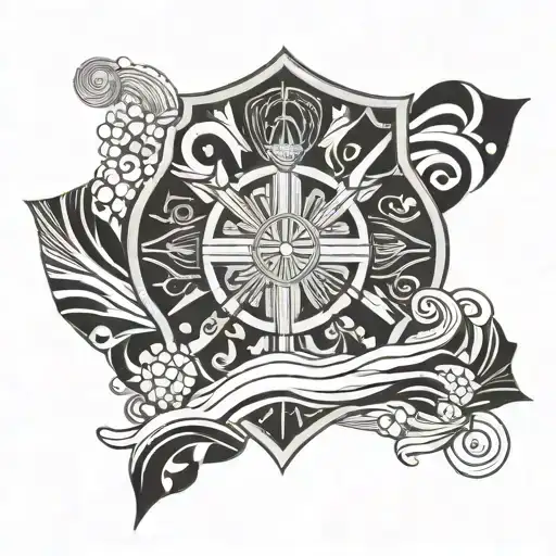 Gladiator Shield And Ocean Waves Crashing