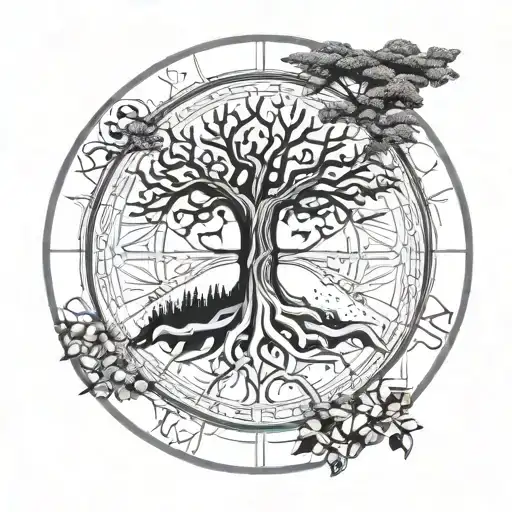 Viking Compasswith Tree Of Life And Runes Around The Top Of The Tree