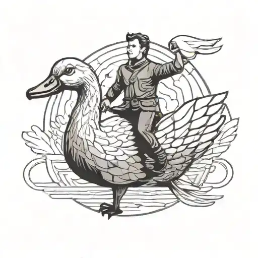 Fallout Boy Riding A Swan Under The Full Moon Light