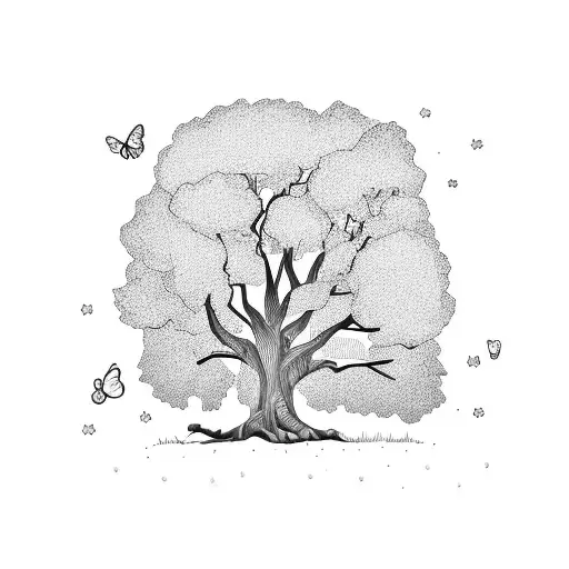 Little Girl Sat Under An Oak Tree