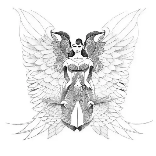 Black Ink Tattoo Greek Goddess Althaea With Wings Lying Down