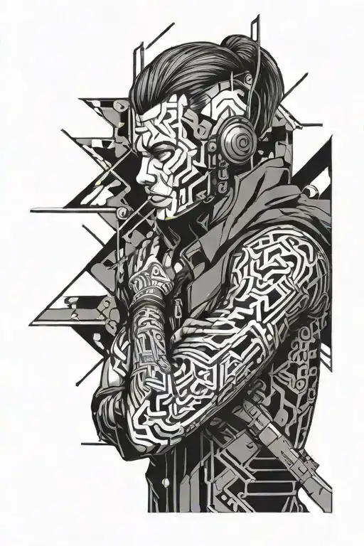 Cyber Punk And Elden Ring Combiniation Tatto On Mans Left Arm