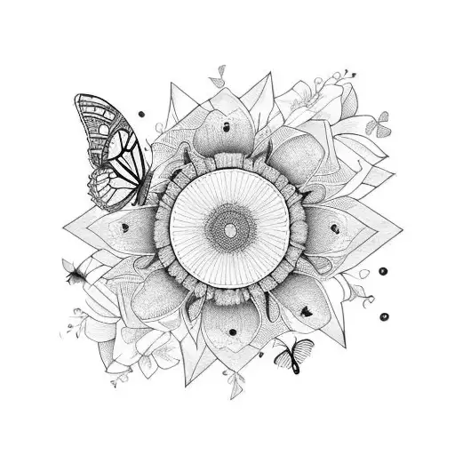 Fine Line Flowers With Books And Butterflies