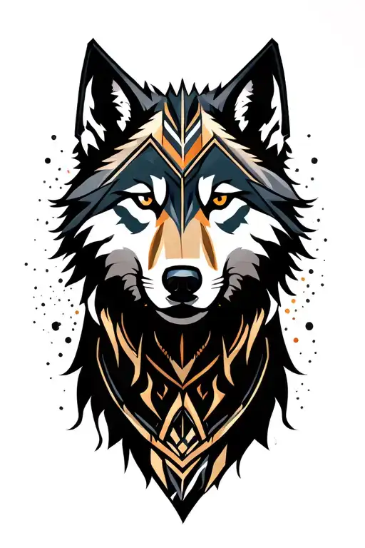Wolf With Viking Design Elements Incorporated Tattoo