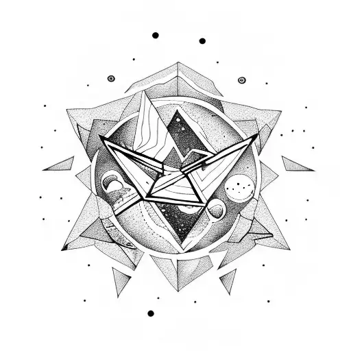 Upside-down Triangle With Icy Moon And Small Astronomical Shapes