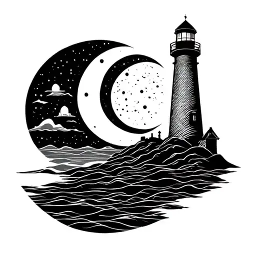 Lighthouse Of The Sun And Moon Merging Together One Of Them