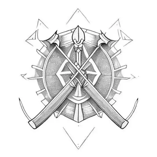 Rib Cage Wih Bow And Arrow And Sword