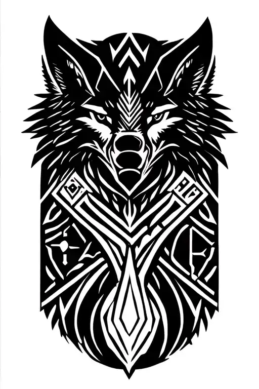 Viking Runes Crow Wolf Moon