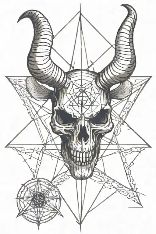 Baphomet Skull On The Background Of The Baphomet Pentagram Sketch