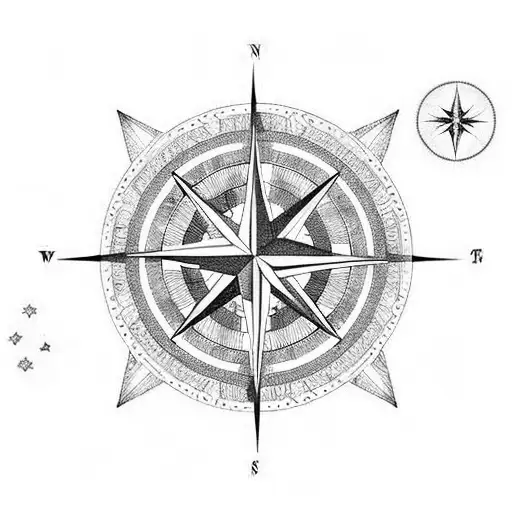 A Compass Rose With A Trail Of Stars As The Needle Pointing Towards Different Directions