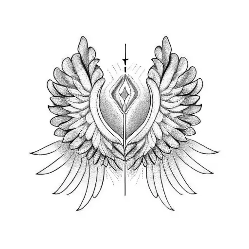 Angel Wings With Violet Flower In Center