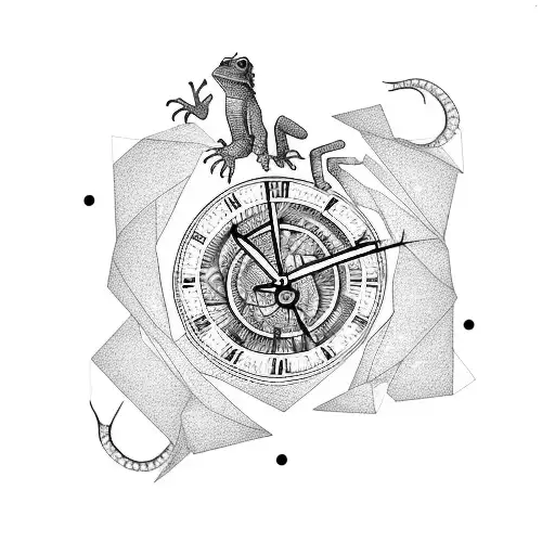 Lizard Trapped In A Broken Modern Clock