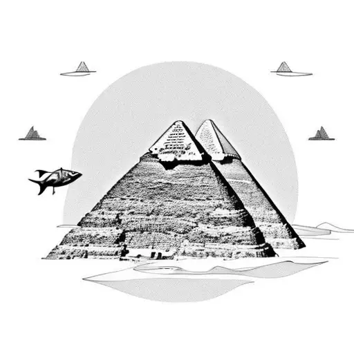 A Mesmerizing Minimalist Tattoo Of The Great Pyramids Of Egypt Rising From The Depths Of The Ocean