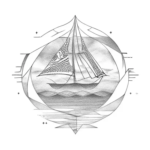 An Elegant Minimalist Tattoo Of An Ancient Egyptian Pharaoh Sailing On A Boat Across The Sea