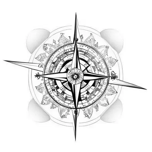 Compass With Flowers Growing Around It With An Arrow Pointing North