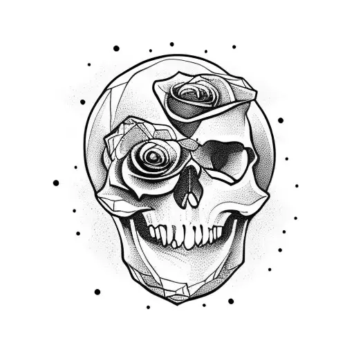 Skull Disintegrating Into A Rose In The Shape Of An Hour Glass