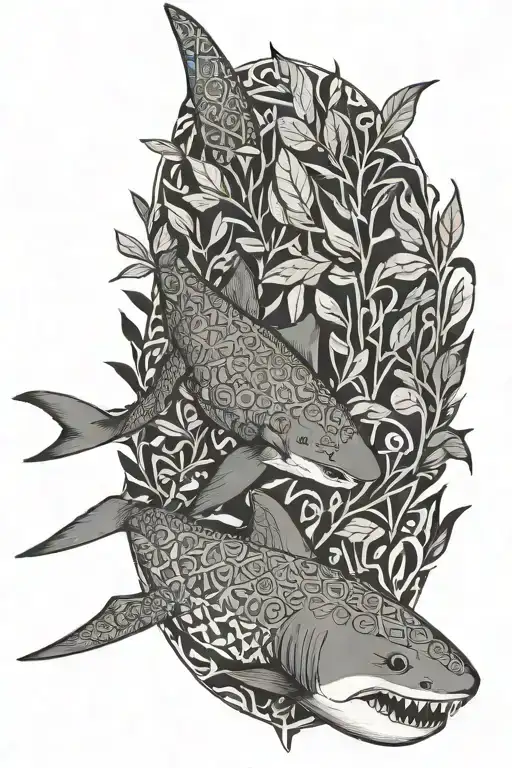 Shark With Spanish Textile Patterns That Incorperate Willow Tree Leaves