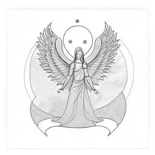 A Minimalist Tattoo Of A Guardian Angel Watching Over A Family