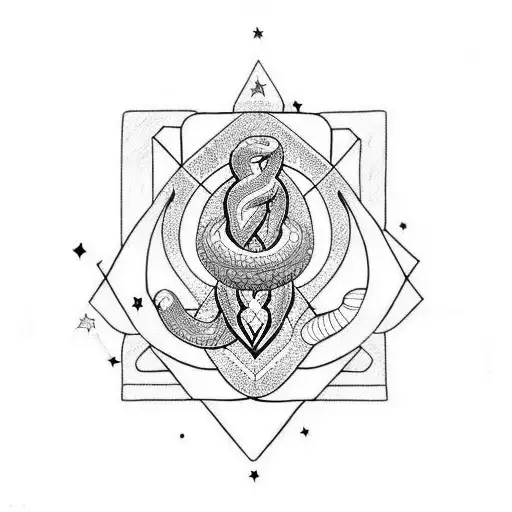 A Blackwork Tattoo Of A Snake Slithering Through A Constellation