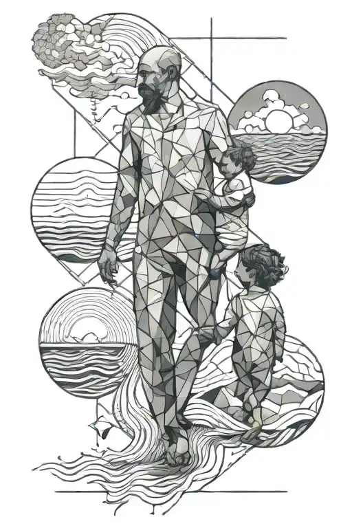 The Father Goes With The Child By The Hand To The Sea