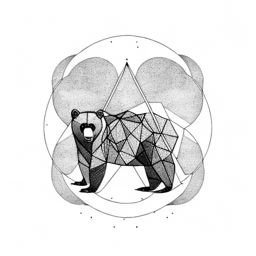 A Geometric Design Of A Bear Surrounded By The Northern Lights