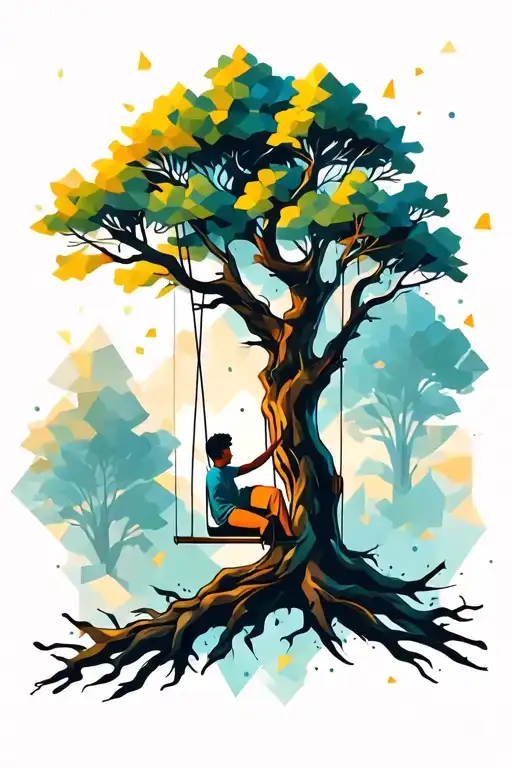 A Tree With A Boy On A Swing