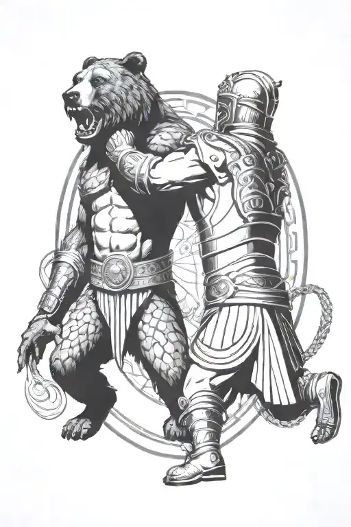 Roman Gladiator Fighting A Bear In A Colosseum