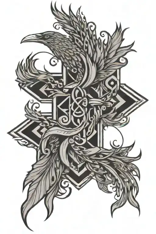 Cross With Symbol Of Rebirth Fire Phoenix