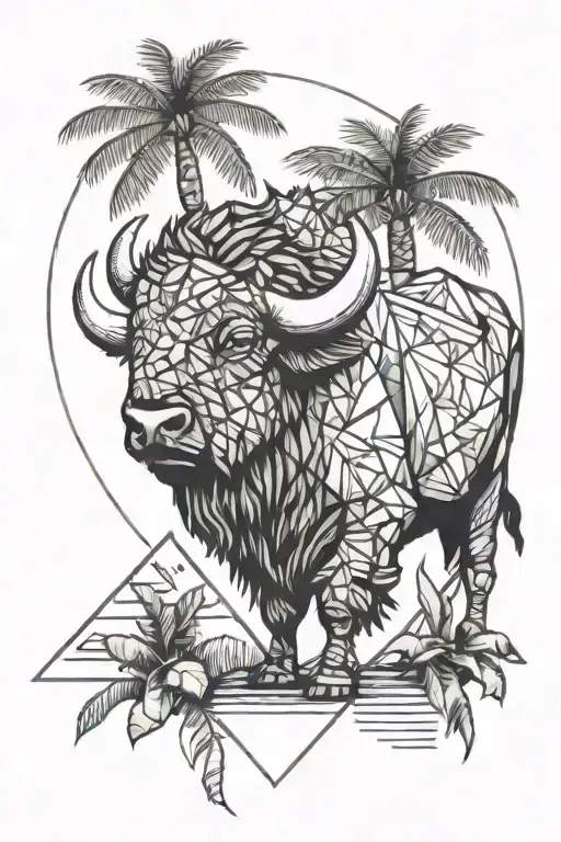 Buffalo And Palm Tree