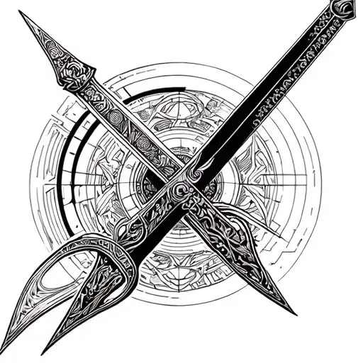Sword And Geometrical Figures Mostly Circles Intertwined Within