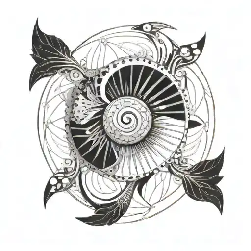 Technical Drowing Of Elicoidal Spring Section With Yin E Yang Symbol In The Middle