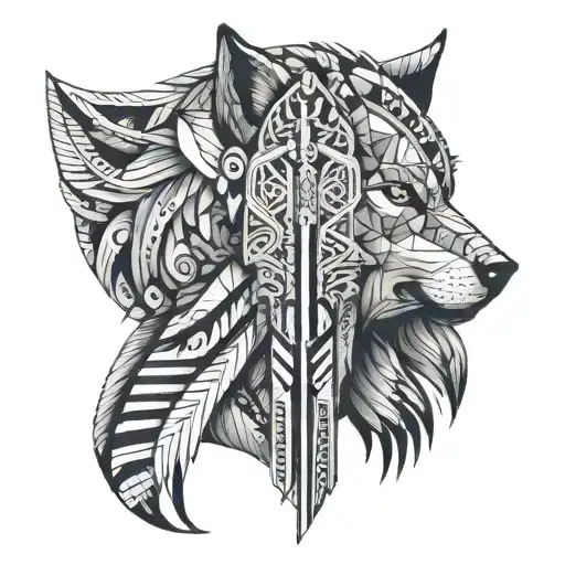 Tribal Man Wearing Wolf Head