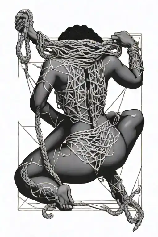 A Beautifully Detailed Sensual Confident Black Woman In Intricate Rope Bondage On Her Knees