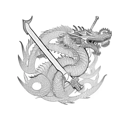 Flying Lamellar Armoured Dragon With A Khopesh Sword