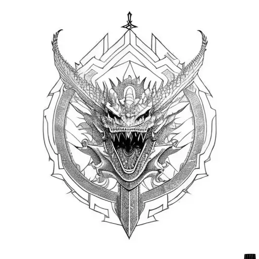 Flying Lamellar Armoured Dragon With A Khopesh Sword