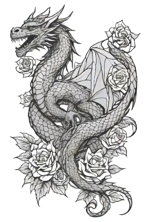 Dragon And Roses Intertwined Male Warrior Walking