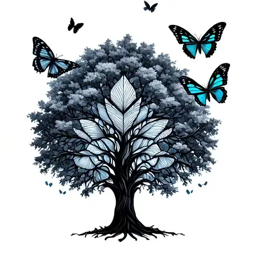 Butterflies Flying Around A Tree