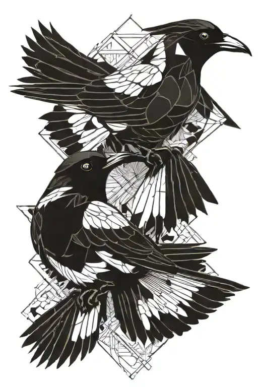 Two Magpies Rough Sketch Black