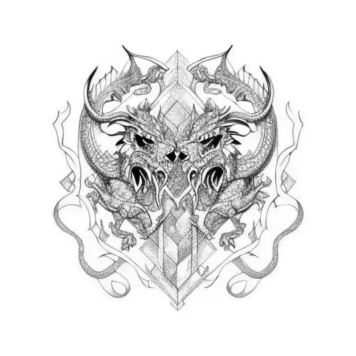 Two Head Dragon In Vikings Style