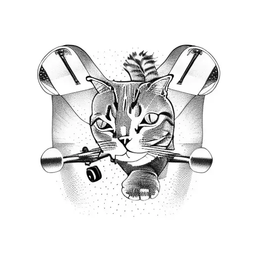 Cat Riding Skateboard With Nunchucks