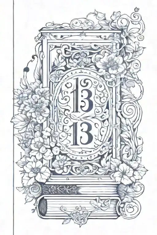 Closed Fairy Tale Book With Number 13 On Cover Surrounded By Vines And Flowers Growing