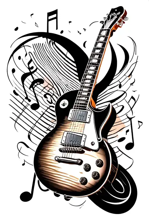 Guitar Les Paul And Music Notes Floating