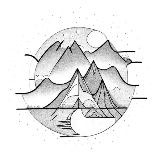 Sun And The Moon With The Waves And Mountains Incorporated But Each On There Own Side