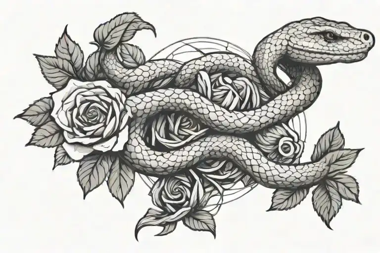 Pieces Of A Snake Intertwined That Eat A Rose Growing