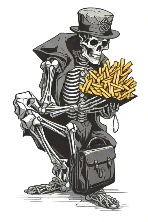 Skeleton With Bag Of Fries And A Vkokt