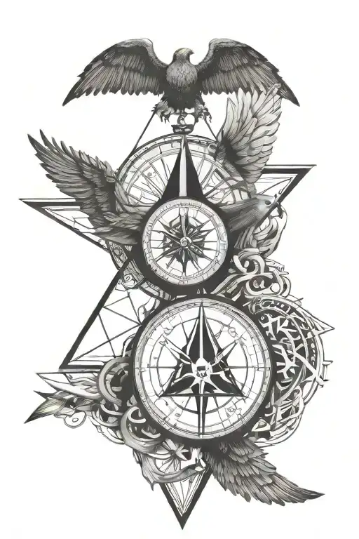 Triangle With Wings Over A Compass And Globe