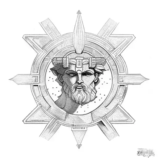 Atlas From Greek Mythology Standing Between Greek Pillars And Holding Sky Over His Head