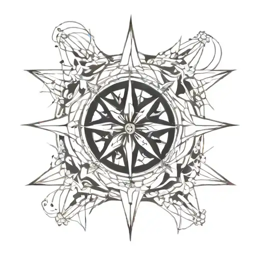 A Compass Windrose With A Coffe Bean Shell Necklace With Lily On The Middle