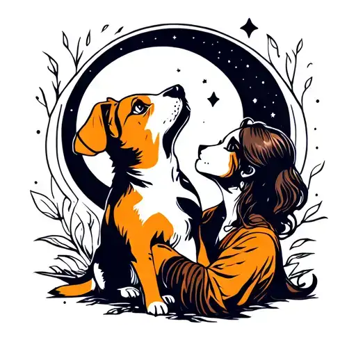 A Puppy Sitting In The Arms Of A Girl And Howling At The Moon