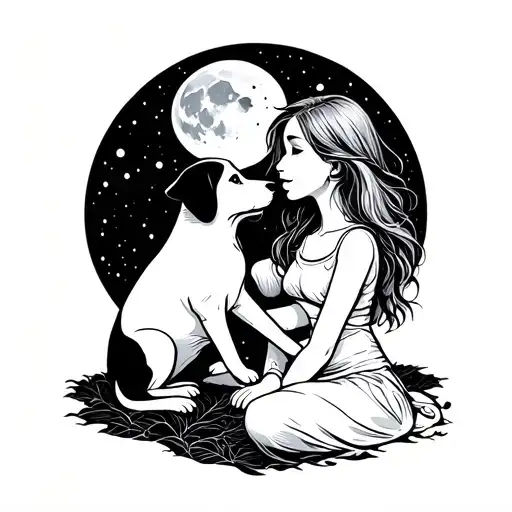 A Puppy Sitting In The Arms Of A Girl And Howling At The Moon